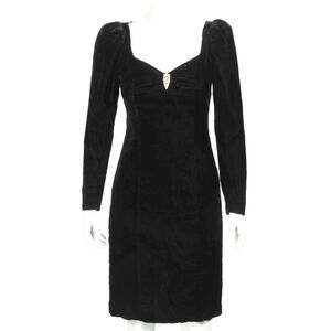 VTG Hillary Flowers Sweetheart Crushed Velvet Mini Dress Small Black Retro Glam
